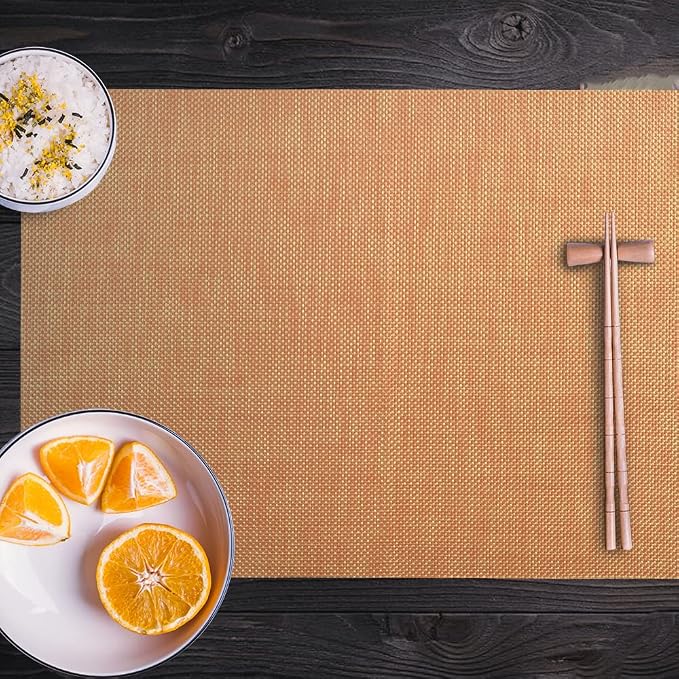 homEdge PVC Placemat, 4 PCS of Non-Slip Heat Resistant Place Mats, Washable Vinyl Placemats, Set of 4 –Dark Golden