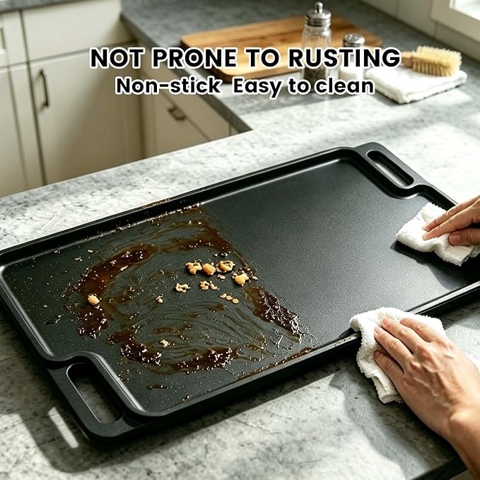 Reversible Cast Iron Griddle Pan 16 Inch | Enamel Nonstick Coating, Even Heat. Rust Revention. Gas, Electric & Induction. For Camping, BBQ and Home Cooking.