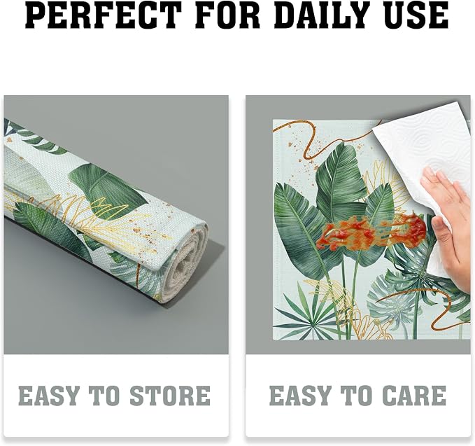 Palm Leaves Tropical Placemats Set of 4,12x18 Inch Boho Green Leaf Botanical Decor Seasonal Tablemat Non-Slip Washable Tabletop Mat for Indoor Outdoor Kitchen Dining Table
