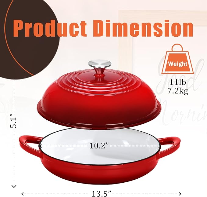 6 QT Enameled Cast Iron Round Bread Oven, Sourdough Dutch Oven | Bread Oven for Homemade Sourdough Bread Baking, Bread Pot with Dome Lid, Gifts for Sourdough Bakers, 500°F Oven Safe, Red