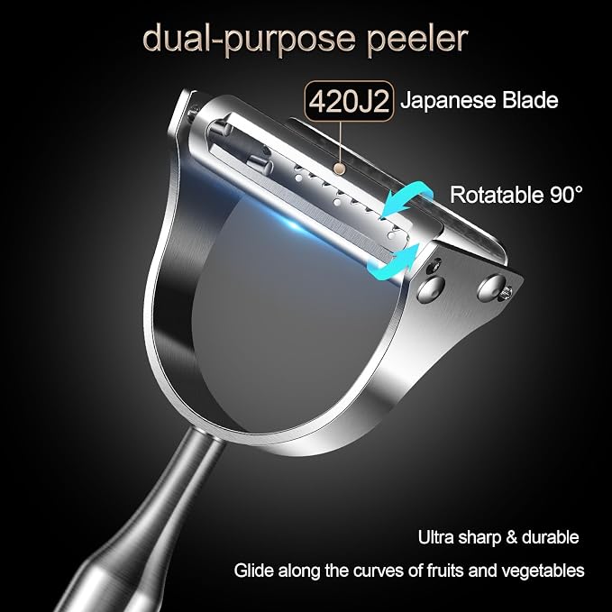 2 in 1 Stainless Steel Julienne Vegetable Peeler | Dual-function: peels and julienne shreds，most ergonomic option, great for those with arthritis or limited grip strength