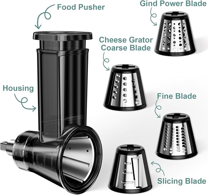 Slicer Shredder Attachment for Kitchenaid Stand Mixer | Salad Machine with Vegetable Slicer, Salad Maker, Cheese Grater Attachments for Kitchenaid Mixer Dishwasher Safe, Black