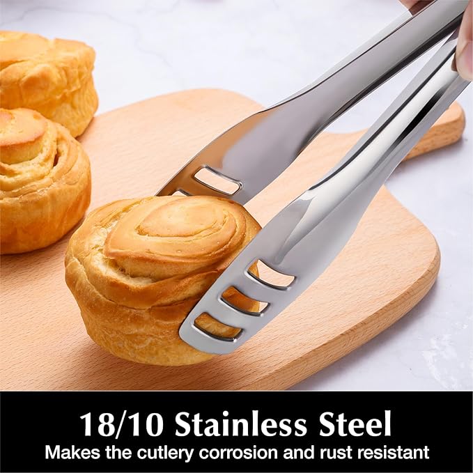18/10 Stainless Steel Serving Tongs 4 Piece, 10.62 inch | Kitchen Tongs For Serving Food,Buffet, Wedding, Party Catering, Food Salad/Cake/Bread, BBQ with Locking