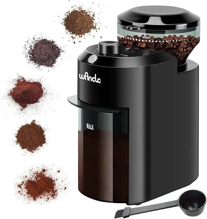 Wancle Electric Burr Coffee Grinder - Adjustable with 28 Precise Grind Settings for 12 Cups - Professional Coffee Bean Grinder (Plastic, Black)