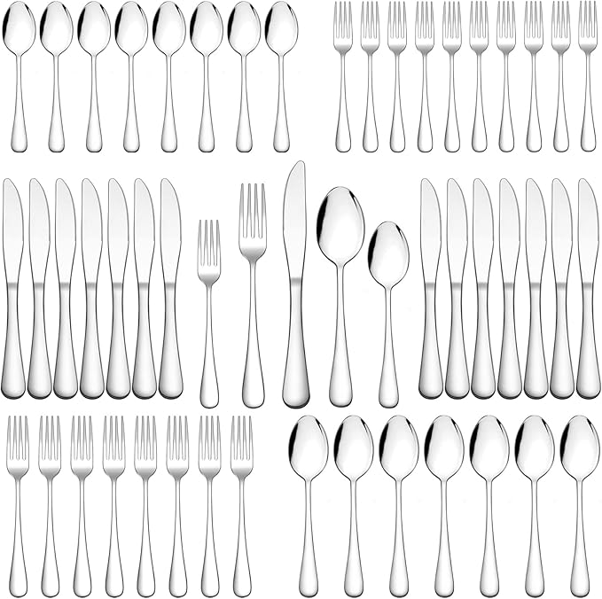 60-Piece Silverware Flatware Cutlery Set, Wildone Stainless Steel Tableware Utensils Service for 12, Include Dinner Knives/Forks/Spoons, Mirror Polished, Dishwasher Safe