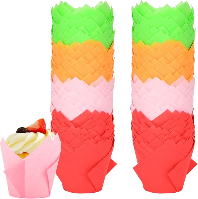 120 Counts Colorful Tulip Cupcake Liners for Baking Cups, Food Grade Parchment Paper Muffin Liners Holders, Standard Tulip Cupcake Liners, Greaseproof Cup Cake Wrappers for Party, Christmas, Neyimqr