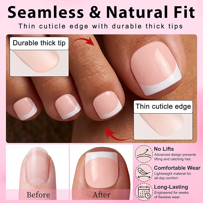 240pc White French Tip Press on Toenails Women Nude Fake Toenails | Fake Toe Nails Press ons Nail Square Glue on Toe Nails Acrylic Press on Toes Nails Tip Stick False Artificial Toenail