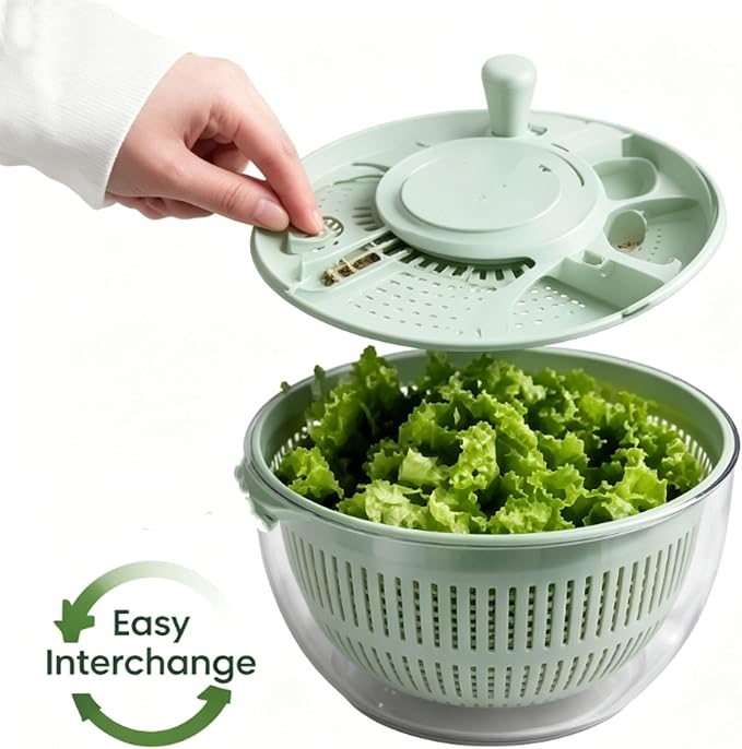 5L 3 in 1 Salad Spinner & Slicer,Multifunctional Salad Spinner with Mandoline Slicer,5-in-1 Manual SaladSpinner & Vegetable Prep Bowl,5 in 1 LettuceSpinner Dryer with 5 Blades Slicing,for Kitchen (B)