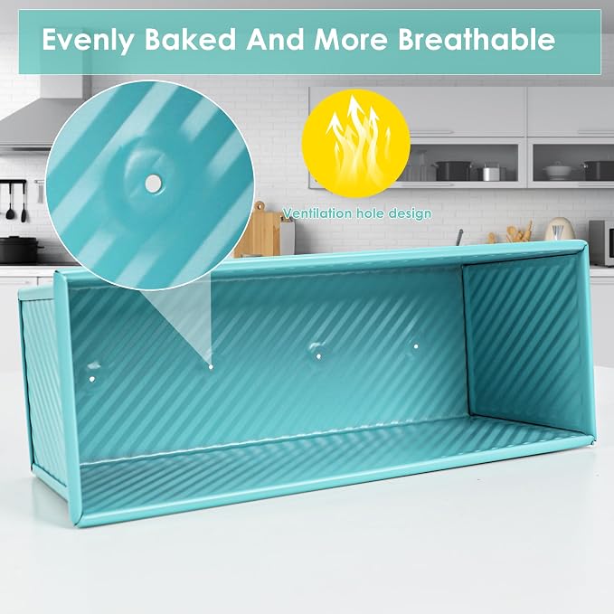 Blue Pullman Loaf Pan with Lid, 2.2LB Bread Loaf Pan, PFTE &PFOA Free Non-Stick Surface Ensure Safe and Healthy Baking, Unique and Reliable Bread Pan Add A Touch of Elegance to Your Kitchen