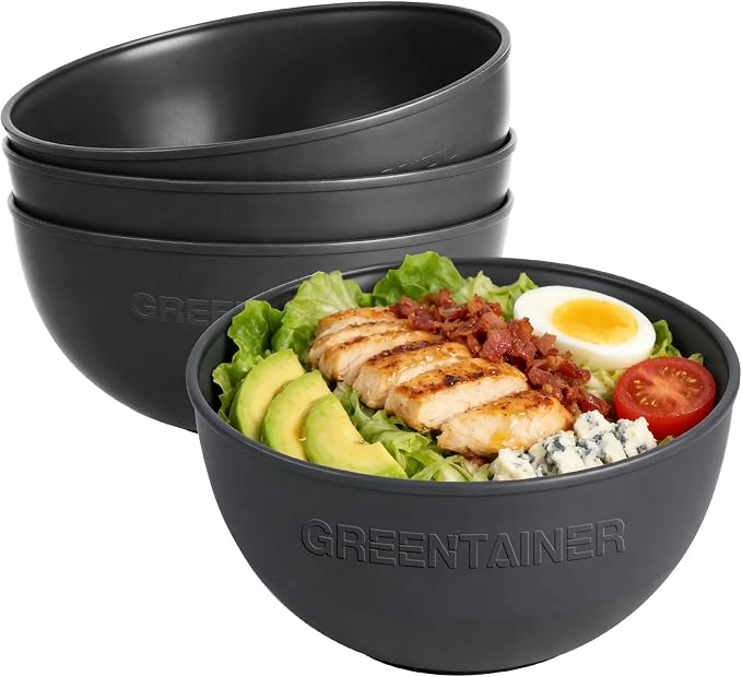 Greentainer 50 Oz Unbreakable Cereal Bowls Set of 4, Microwave and Dishwasher Safe, Reusable Plastic Soup Bowl for Salad, Oatmeal, Rice, Fruit, Snacks, BPA-Free (Gray)