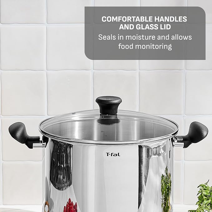 T-fal Specialty Stainless Steel 16-Quart Stock Pot with Lid, Induction Compatible, Soup Pasta Pot, Dishwasher-Safe, Oven Safe Up To 350, Silver