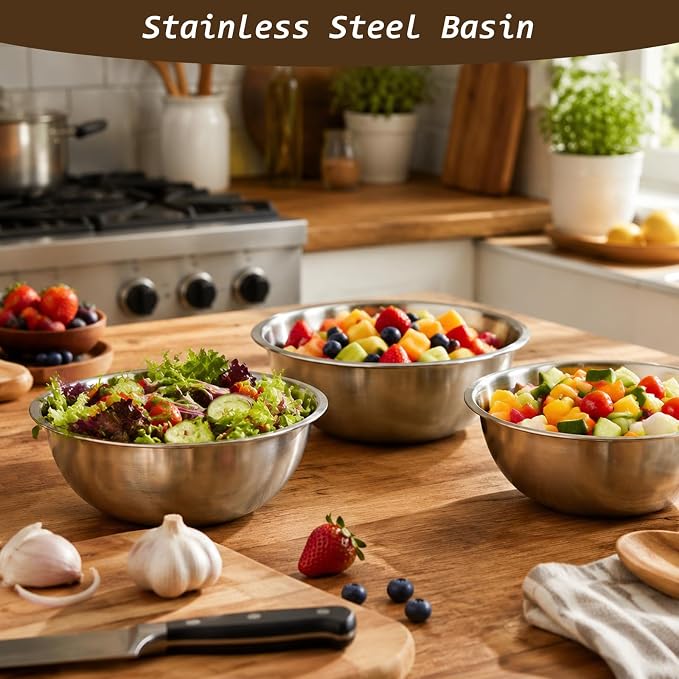 12 Pcs Stainless Steel Mixing Bowls with Graduations Metal Bowl Set Reusable Baking Food Storage Containers for Baking Cooking Salad Prep Storage Silver 9 x 3.5 Inch