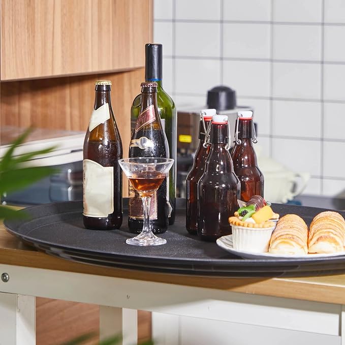 FillTouch 4 Pcs Restaurant Serving Trays PP Plastic Non Slip Rubber Lined Large Oval Tray for Kitchen Dining Room Cafeterias Fast Food Service (24 x 29 Inch,Black)