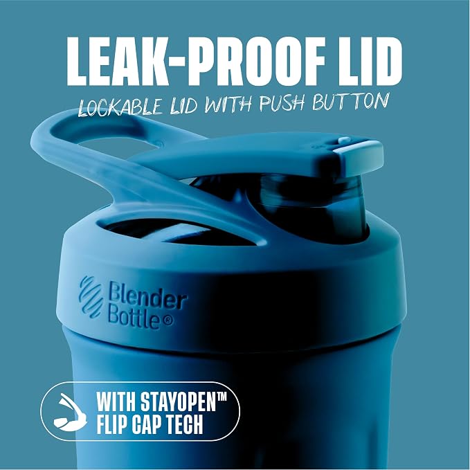 BlenderBottle Sport Flip Stainless Steel Shaker Bottle 24 oz Ocean Blue