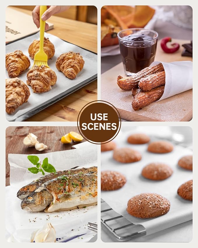 Baklicious 12x16inch 220pcs White Pre-cut Non-Stick Parchment Baking Sheets | for Air Fryer, Oven, Bakeware, Steaming, Cooking Bread, Cupcake, Meat, Cookies