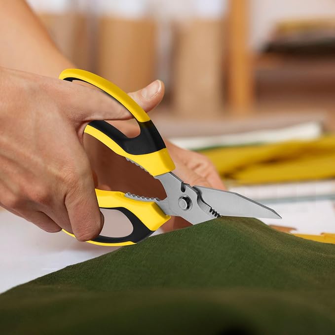 BoFuYuan Utility Scissors All Purpose heavy duty 8-Inch Yellow | Comfort Grip, Sharp Serrated Blades Cutting Carpet Cardboard Wire Fabric, Multipurpose Shears for Kitchen Garden Office Craft