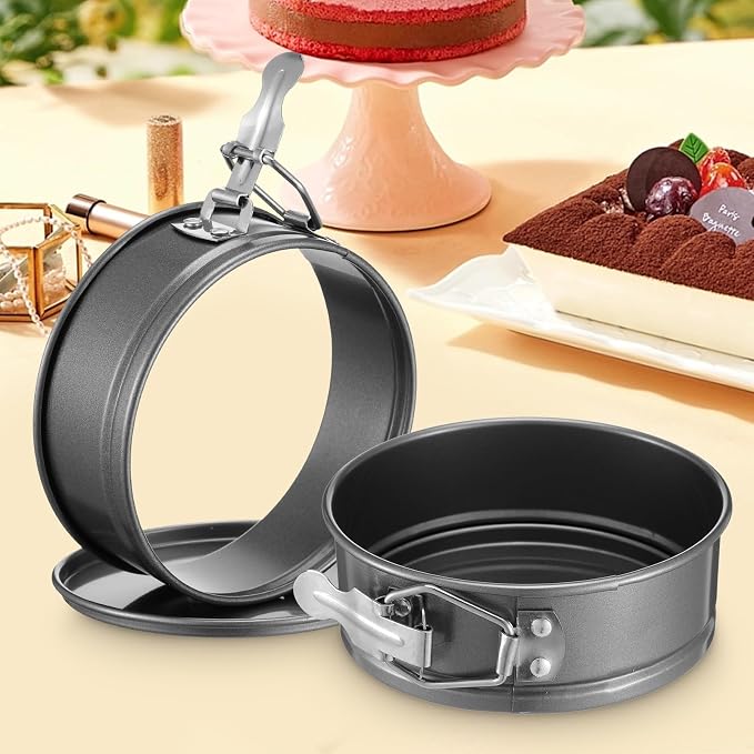 8 Pcs 4.7 Inch Springform Pan with Removable Bottom, Nonstick, Round Springform Cake Pan, Leakproof Mini Cheesecake Pans with Stainless Steel Spring Buckles for Baking Kitchens Restaurant (Black)