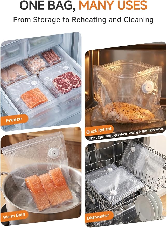 FEPPO Reusable Vacuum Sealer Bags for Food, 20 PCS (10 Medium 8.3"×8.7" + 10 Large 10.2"×11") BPA-Free Food Storage Bags with Air Valve, Leak-Proof & Odor-Resistant for Freshness Preservation
