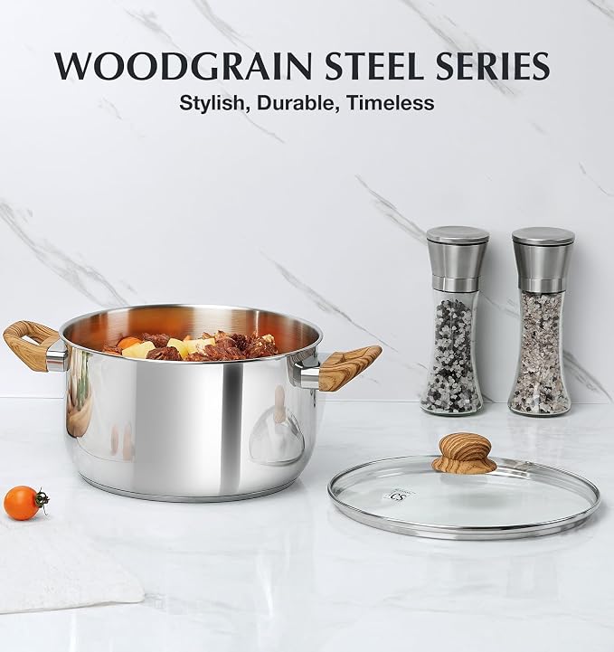 KOCH SYSTEME CS 4 Quart Stainless Steel Pot with Lid, Stock Pot for Soup Pasta Sauce and Vegetables, Tri-Ply Bottom Cooking Pot, Induction Pot for Gas Electric Glass Stoves, Dishwasher Safe