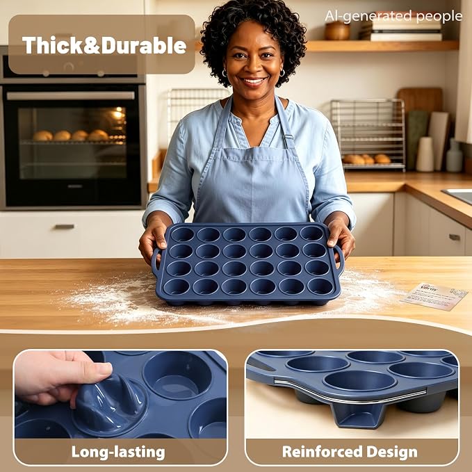 Mini Silicone Muffin Pan with Frame Non Stick Cupcake Tin Baking Mold | Silicone Cupcake Pan with Handles 24 Cup, BPA Free Silicon Muffin Tin Tray Small for Baking, Egg Bites, Cupcake Mold Grey
