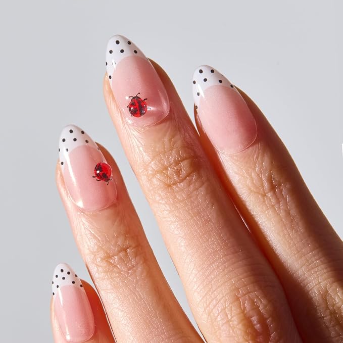 ohora Gel Press On Nails | White, French, Dot, Medium Oval | Polka Lady | Salon-Quality, 100% Real Gel, No UV Lamp, No Glue, Non-Toxic | 15 Sizes, 30 Tips | Long Lasting press ons, K beauty nails