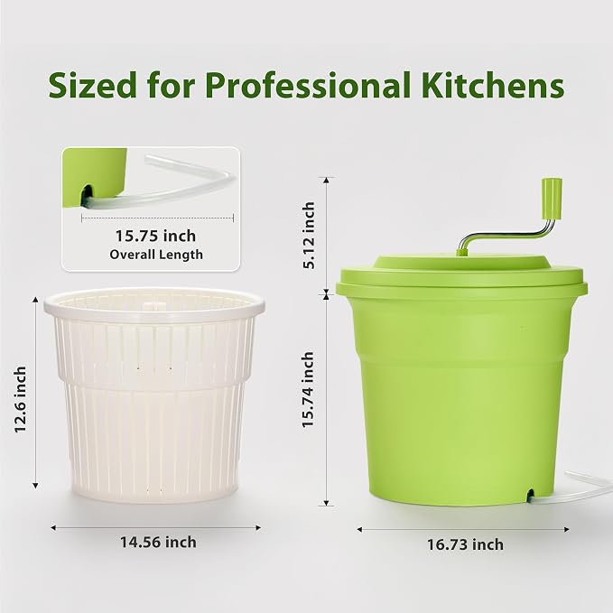 20 Quart (5 Gallon) Commercial Salad Spinner, Heawy Duty Manual Lettuce Dryer with Built-in Drain Hose, Large Vegetable Washer Holds 7 Lettuce Heads for Restaurant Kitchen Prep