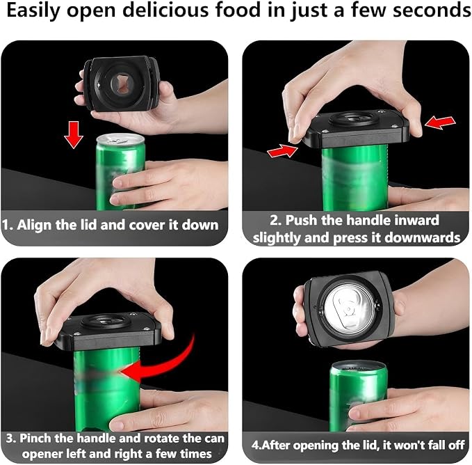 Aluminum Can Opener，Can Top Remover，Beer- Soft Edge- Soda- Can Opener | Handheld Safety Manual Can Opener，for 8-19 Oz aluminum Soft Edge Cans,Home,Kitchen,Bar,Camping and DIY projects Tool-Black