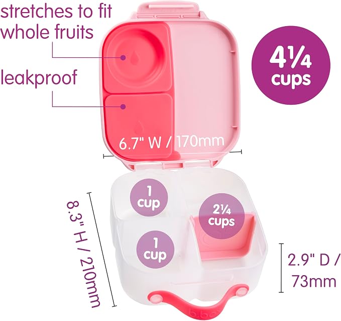b.box Mini Lunch Box, Snack Containers for Kids, Lunch Box Kids, 4.25 Cup | Bento Box for Kids, Sanck Box, Lunch Containers, Leak Proof, Dishwasher Safe, BPA Free, PFAS Free, Ages 3+ — Flamingo Fizz
