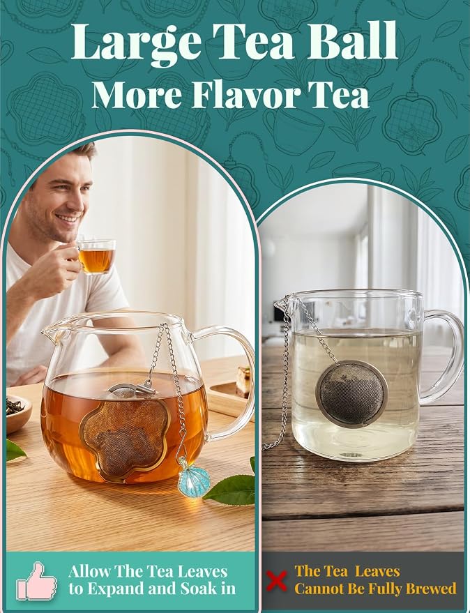 2 Pack Tea Infuser for loose tea,2.3 inch Flower Design Stainless Steel Tea Ball with Precious pendant,Fine Mesh Strainer for Brew Tea,Spices & Seasonings（Starfish & Shell）