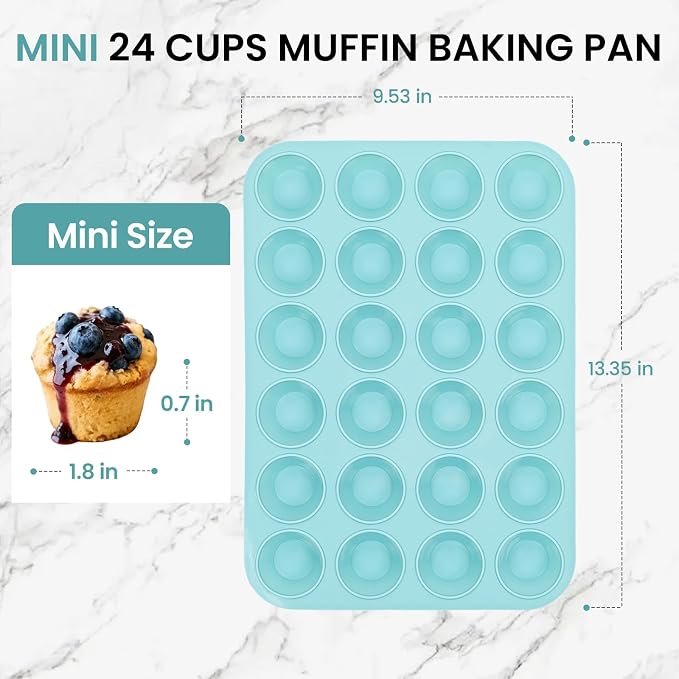 CAKETIME Silicone Mini Muffin Pan, 2 Pack 24 Cups Nonstick Mini Cupcake Pan for Baking Muffin, Cupcake, Egg Bites, Fat Bomb