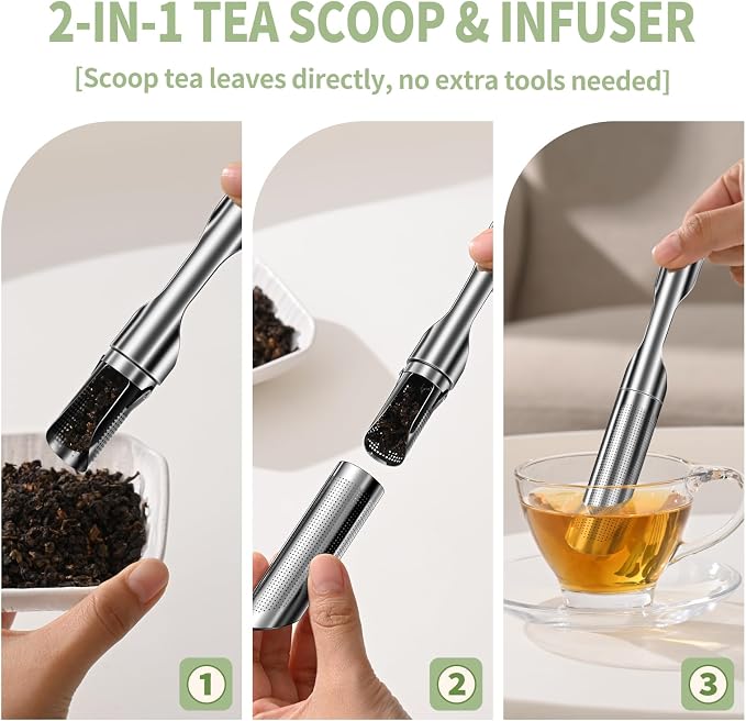 2pcs Tea Infuser for Loose Leaf Tea, ASWETMEL 2-in-1 Tea Scoop Infuser Tea Strainers for Loose Tea, 304 Stainless Steel Loose Leaf Steeper, Tea Ball Filter