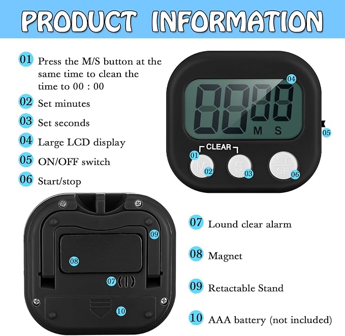 Xuhal 100 Pieces Digital Kitchen Timer Bulk, Small Magnetic Timers for Classroom, Digits Stopwatch Clock Timer for Cooking Baking Sports Games Office, Not Including Battery (Black,White)