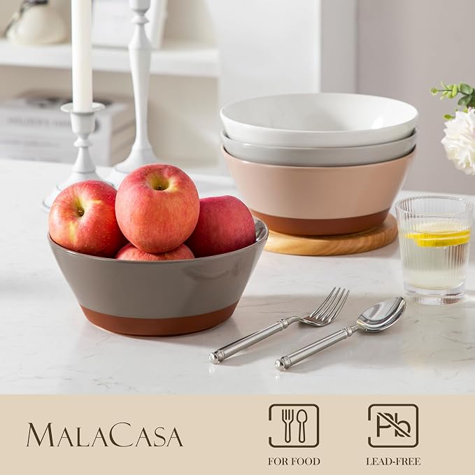 MALACASA Salad Bowls Set of 4, Soup Bowls for Kitchen, 60oz Ceramic Bowl | Large Deep Bowls for Ramen, Cereal, Fruit, Pho and Pasta, Microwave & Dishwasher Safe, Speckled, Multicolor, Series TARA