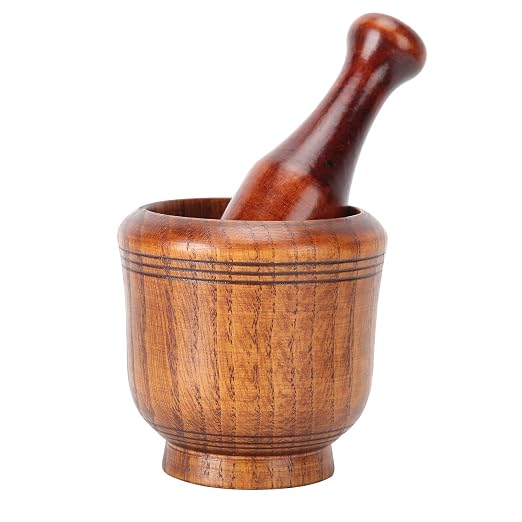 Wooden Mortar and Pestle Set - 3.7" Grinding Bowl with 5.5" Pilon | Manual Garlic Masher Bowl, Spice Herb Grinder Seasonings for Herbs,Crusher,Walnut Guacamole Spices & Kitchen Essentials Usage