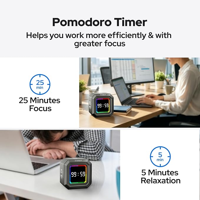 Kitchen Timer Visual Timer for Kids Color Display Gravity Sensor Cube | Digital Pomodoro Timer with Loud Alarm, Magnetic Back, Easy Use for Cooking, Classroom, Study & Productivity