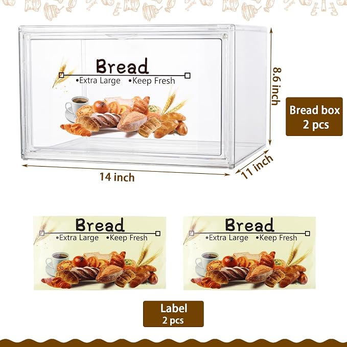 RISICULIS 2PCS Large Bread Box for Countertop, Stackable Double Layer Storage Container, Clear Boxes for Kitchen Counter, Bread Keeper for Homemade Bagel, Muffins, Rolls | Large Capacity Stackable Double Layer, Clear Boxes for Kitchen Counter, Bread Ke...