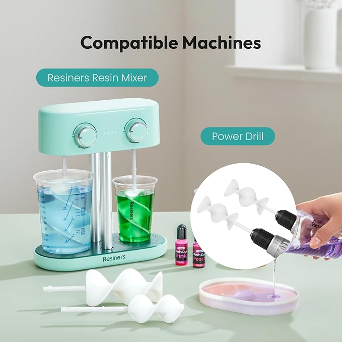 Resiners Spiral Silicone Paddles for Dual-Head Resin Mixer, 4pcs | Dual-Head Resin Mixer Paddles, Epoxy Mixer Replacement, Electric Stirrer Drill Attachment for Epoxy Resin, Paint Mixing