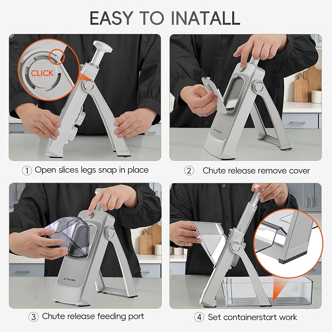 Safe Mandoline Slicer for Kitchen, Vegetable & Food Cutter, Easy to Clean | Safe Mandoline Slicer for Kitchen, Rapid Prep Veggie Slicer Cutter/Onion Slicer, Free Grater/Cleaning Brush (SliverGray)