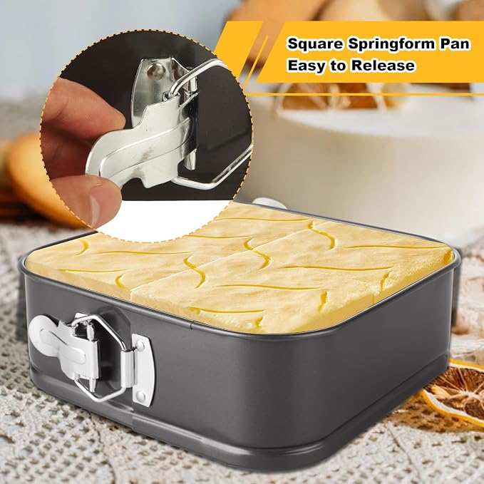 Square Springform Pan Set, 8/9/10 Inch, Nonstick | 3 Pack Cheesecake Pans with Removable Bottom, Carbon Steel Square Cake Pans for Baking Cheesecake, Pizza, Quiche, Desserts
