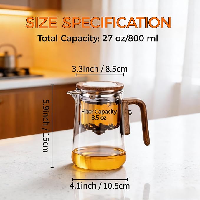 Enchanted Tea Pot, Magic Tea Pot for Loose Leaf Tea Steeper, Heat Resistant Borosilicate Glass Teapot with Tea Infuser, Ideal Gift for Tea Lovers - 27 oz (800 ml)