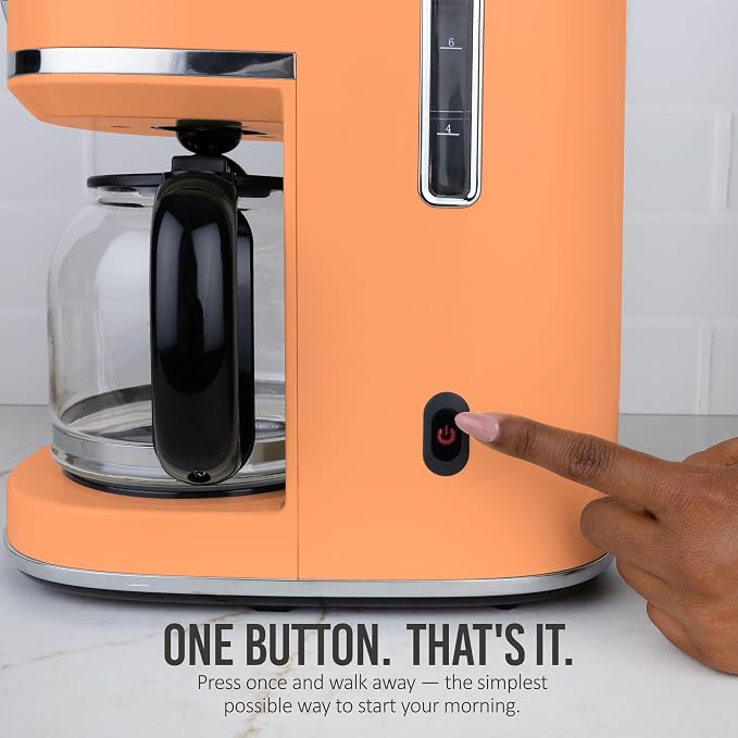 Nostalgia Classic Retro 10 Cup Coffee Maker - One-Touch Drip Brew, Reusable Filter - Anti-Drip, Auto Shutoff, & Time Display - Dishwasher Safe 50 oz Carafe - Orange