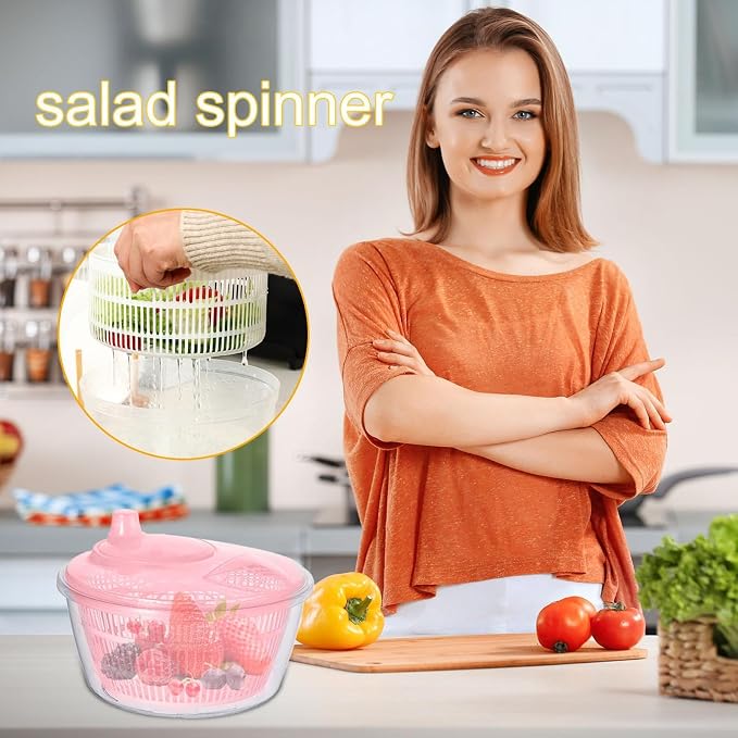 Generic Vegetable Fruit Washer Spinner, Manual Fruits Washer, Durable Salad Dryer Bowl, PP Salad Spinner Lettuce Dryer, Vegetable Washer Dryer With Effortless Action For Lettuce, Vegetables, Pink