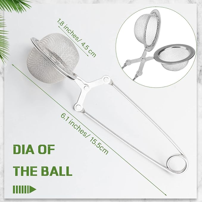 Yinder 36 Pcs Snap Tea Infuser Steeper Strainers for Loose Tea Filter Holder Tong Pincer Steeper Metal Stainless Steel Mesh Ball with Handle Reusable