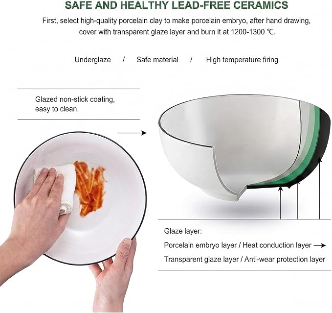 NJCHARMS Large Serving Bowls, 8'' Big Soup Bowl 60OZ Set of 3, White Ceramic Bowl for Kitchen, Pho Bowl for Pasta, Ramen, Soup, Fruit Vegetable, Microwave & Dishwasher Safe