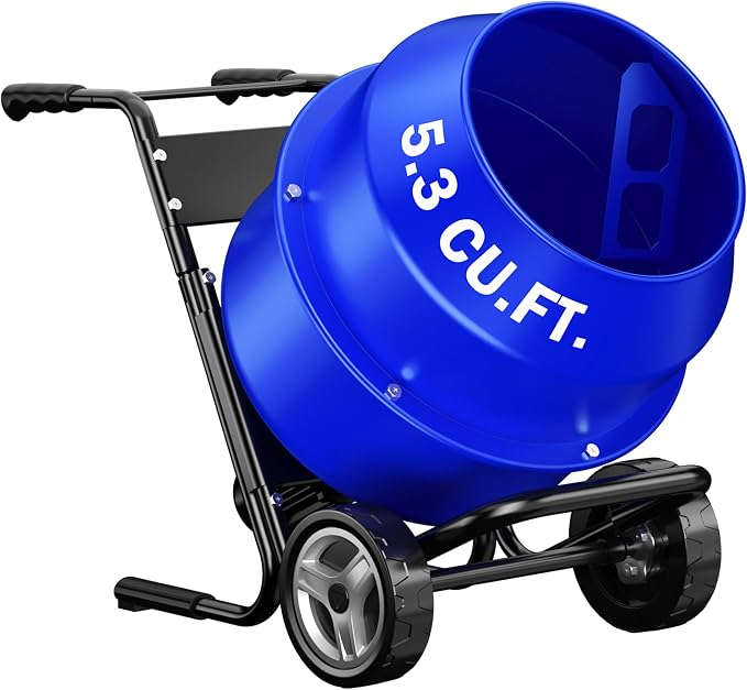 140L Electric Cement Mixer With a Bracket, 5.3 Cubic Ft. 750W 1HP Portable Concrete Mixer Machine with Stand And Wheels for Stucco, Mortar, Seeds, Blue-2026 Upgraded