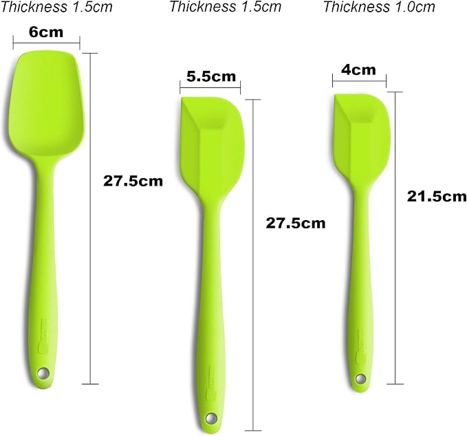 3-Piece Silicone Spatula Set, 600°F Heat Resistant, Green | Stainless Steel Core, Silicone Rubber Spatulas for Nonstick Pans, Spatula, Spoonula and Mini Spatula for Cooking and Baking