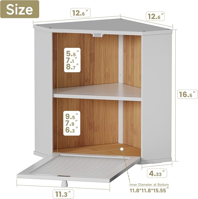 Bread Box for Kitchen Corner Countertop,Large Bread Basket (White, X-Large) | Double Layer Bamboo Bread Storage Container for Kitchen Countertop,Height Adjustable