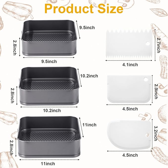 Rectangle Springform Pan Set with Removable Bottom Nonstick Cheesecake | Stainless Steel Bakeware DIY Baking Square Mold Funny Cake Tins for Cheesecakes, Brthdays, Weddings, and Valentine's Day