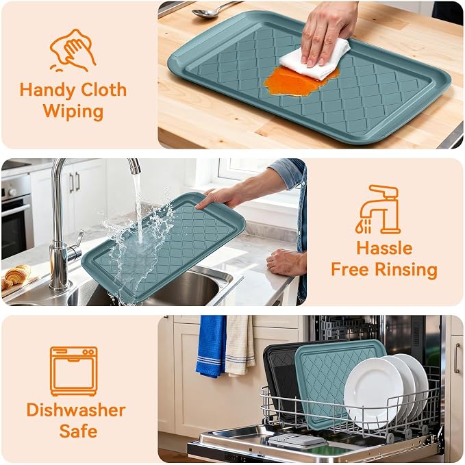 Grilling Prep & Serve Trays for Party Set of 6, Large BBQ Serving Platters | Dishwasher Safe Plastic Trays for Raw and Cooked Food 17"×10.5" Stackable Party Supplies for Grilling, Meal Prep, Green/Black