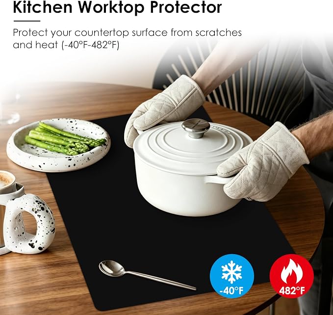 Silicone Mat for Kitchen Worktop Protector, 23.6x15.7 In, Black | BPA Free, Heat Resistant -40°F To 482°F, Versatile Mat for Dough Rolling, Kneading, Crafts, and Worktop Protection, Cuttable